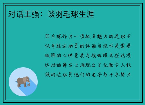 对话王强：谈羽毛球生涯