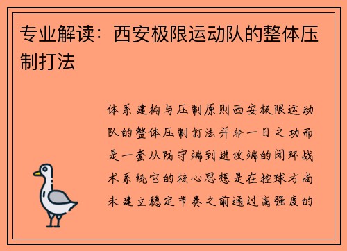 专业解读：西安极限运动队的整体压制打法