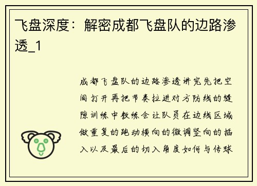 飞盘深度：解密成都飞盘队的边路渗透_1